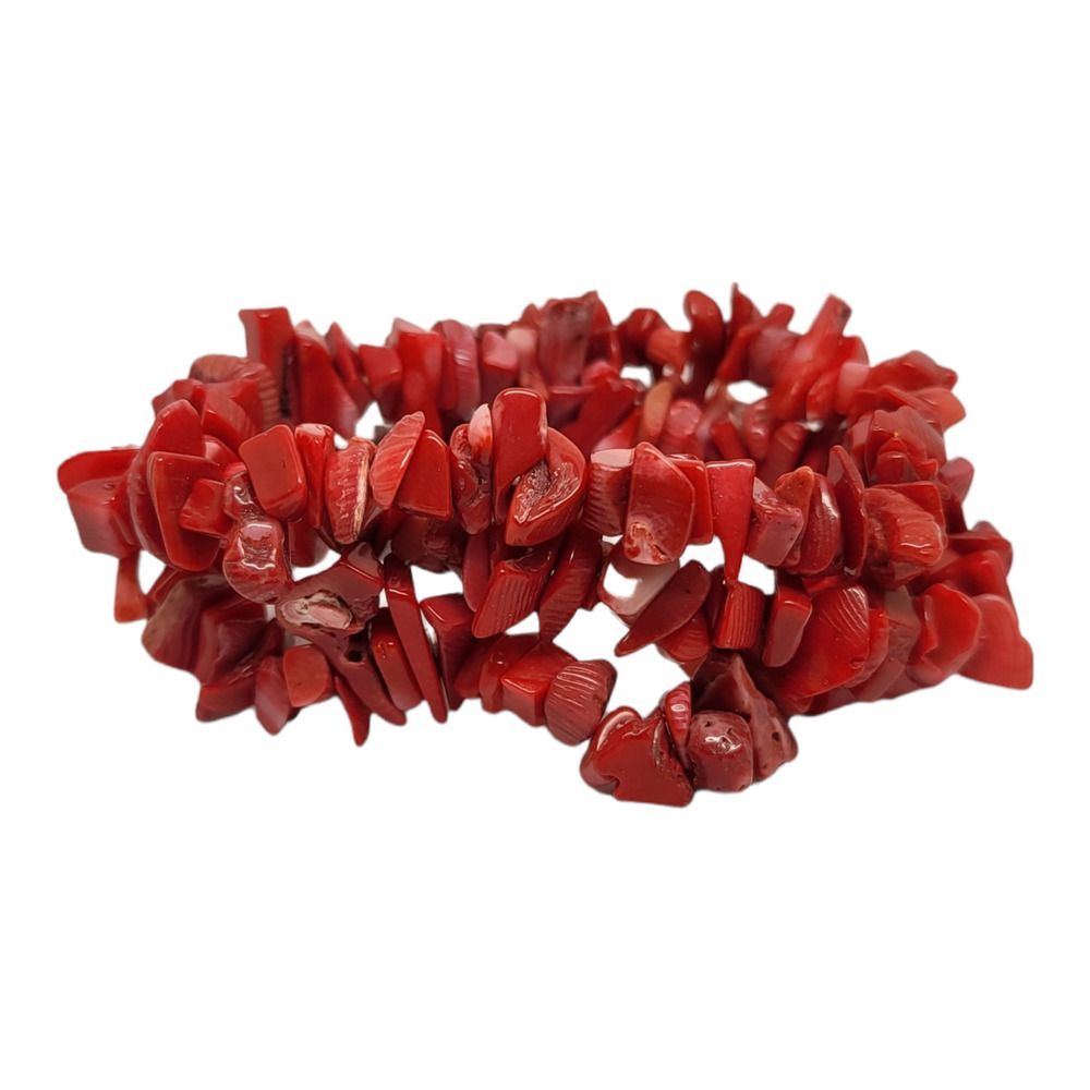 Triple Strand of Dyed Red Coral Stretch Bracelet 7"